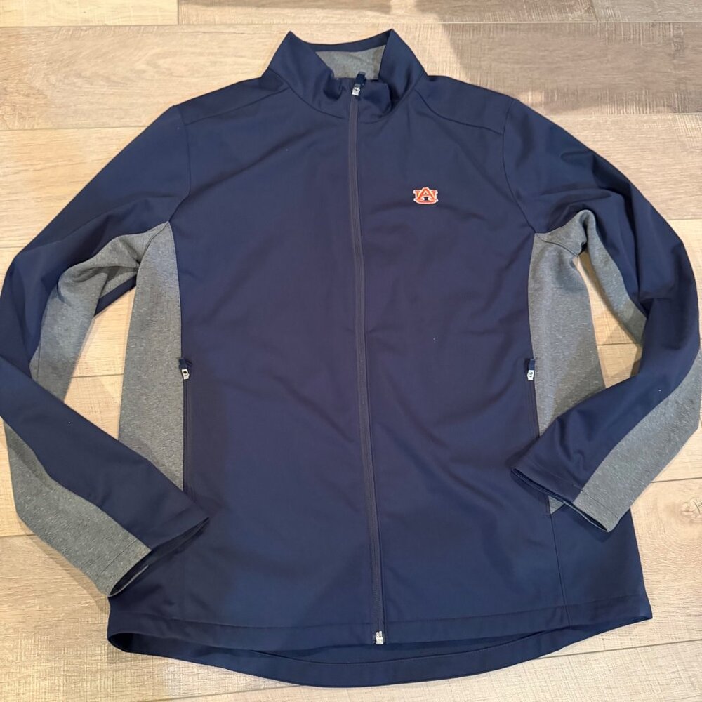 Auburn University Navy & Gray Full-Zip Jacket Mens L Polyester/Spandex Blend Wit